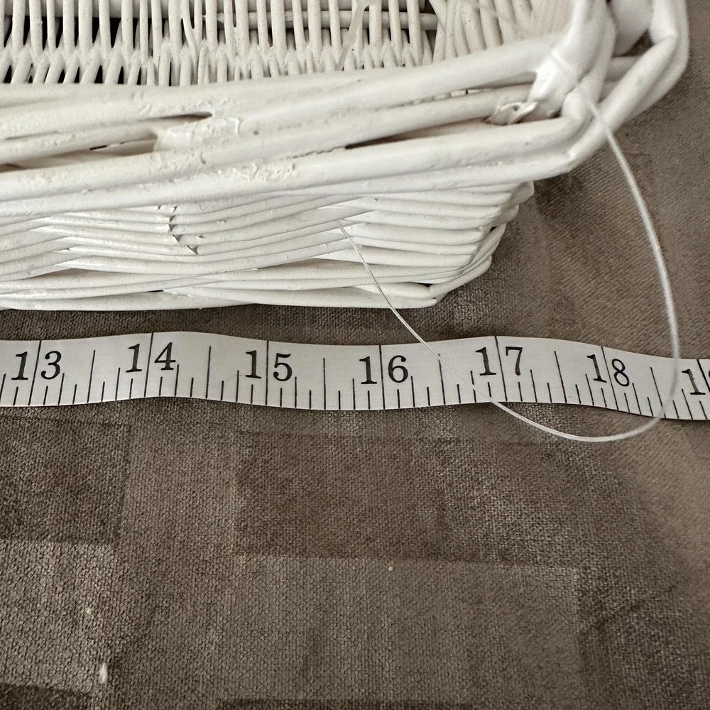 White Wicker Rectangular Basket 17 Inch Farmhouse Table Centerpiece Organizer